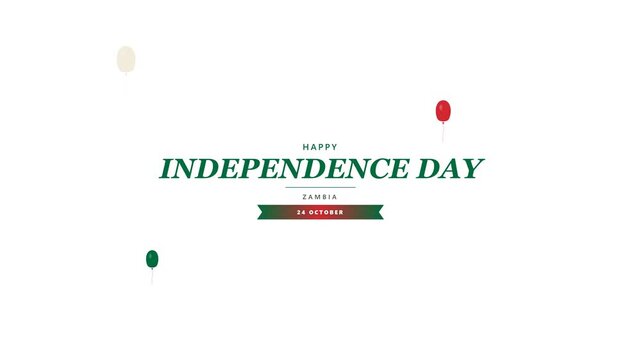 zambia independence day celebration featuring colorful balloons on white background motion graphics animation