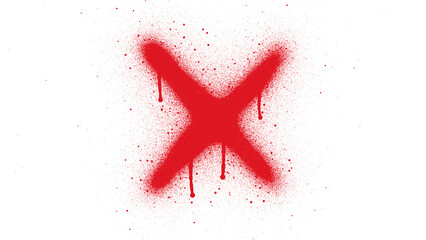 Fototapeta premium Red spray paint X mark with drips on transparent background