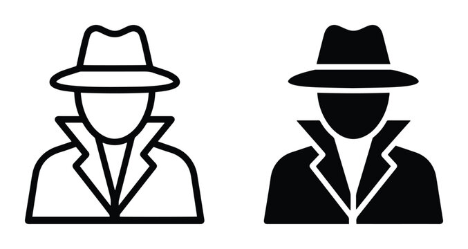 Spy Silhouette Icons, Detective Outline, Secret Agent Vector Graphics, Mystery Man Symbols