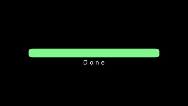 Green Progress Bar Fills Left to Right with Done Text Animation on Black