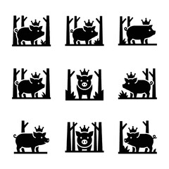 Obraz premium Vector illustration of a pink domestic pig wearing a gold royal crown with jewels, isolated on a plain background, representing concepts of luxury, leadership, and humor.