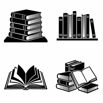 Minimalist vector illustration of a stack of hardcover books with colorful spines and clean lines, perfect for educational, library, or literature-themed graphic design projects.