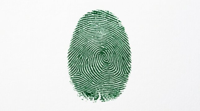 Green Fingerprint on White Background Identity Uniqueness Security Data DNA Biometric