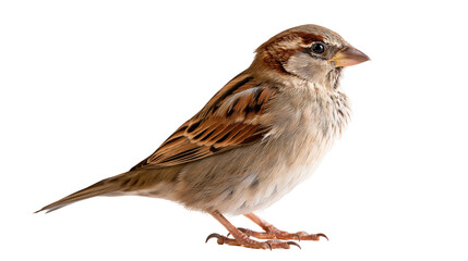 Fototapeta premium Small brown house sparrow bird standing in profile view