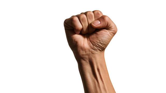 Clenched human fist raised in a gesture of strength and resistance