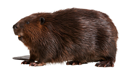 Large brown North American beaver standing in profile view © Andrei