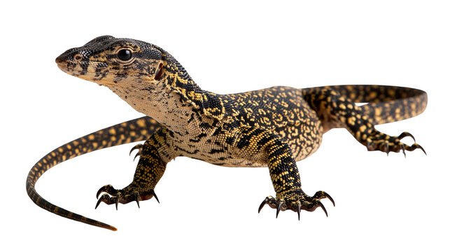 Young Asian water monitor lizard with black and yellow patterned scales
