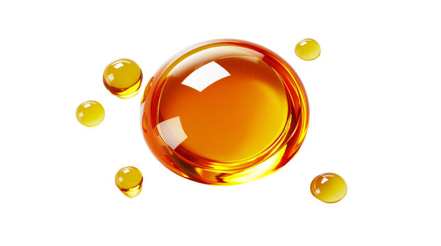Golden yellow oil drop with smaller liquid droplets