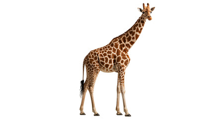 Obraz premium Full body standing giraffe with brown patterned coat and long neck