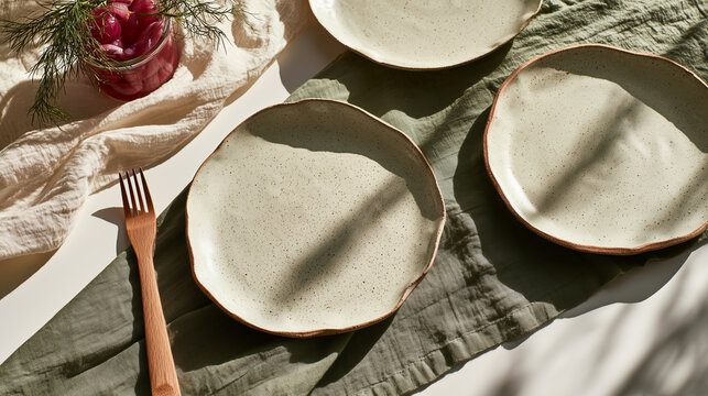 Scandinavian Minimalist Table Setting with Hand-Thrown Ceramic Plates