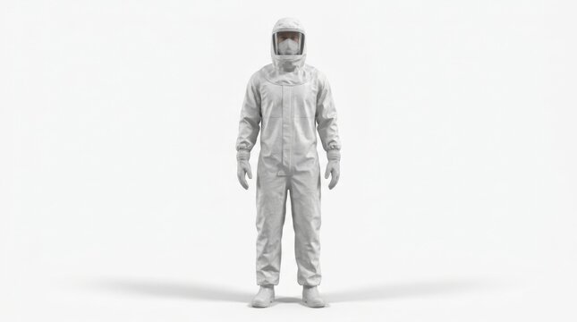 Full Body Hazmat Suit Protection Against Contamination White Background