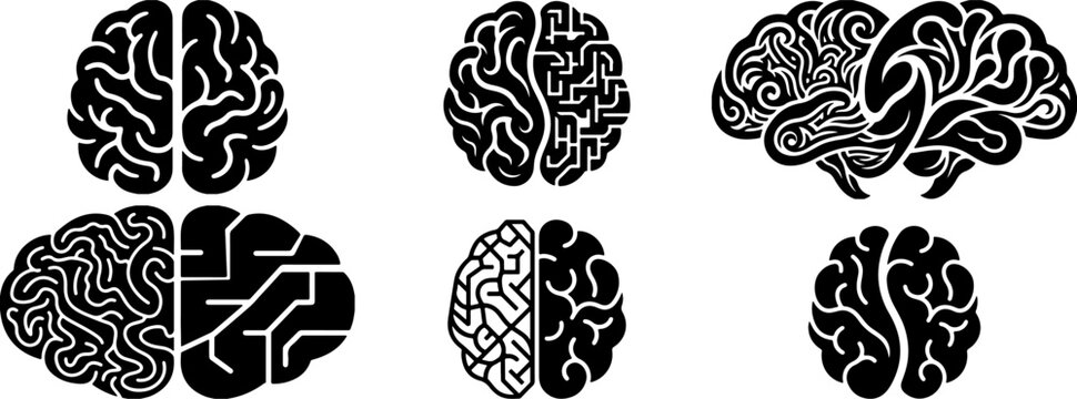 Left and Right Brain Concept Icon Collection &ndash; Creative and Analytical Thinking Symbols