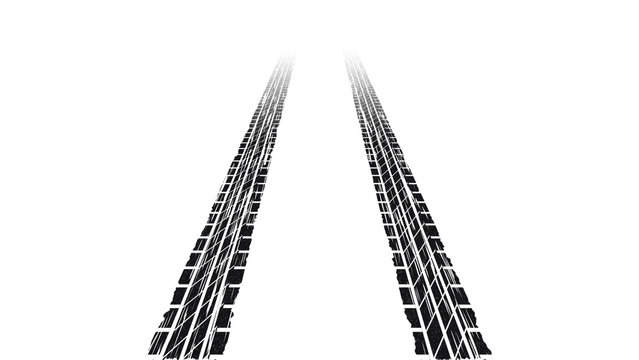 Perspective car tire tracks pair