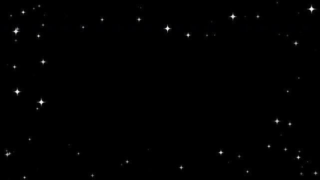 sparkle starlight diamond vignette frame border with glowing twinkling stars on black background
