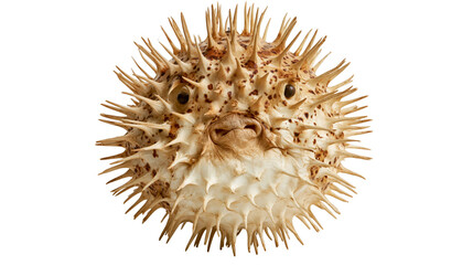 Inflated spiky pufferfish with sharp spines and brown spotted skin texture © Natalia