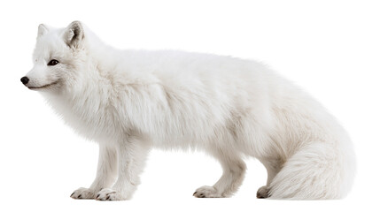 Full body side view of a fluffy white arctic fox standing © Natalia