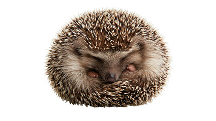 Small curled up hedgehog with brown and white sharp quills © Natalia