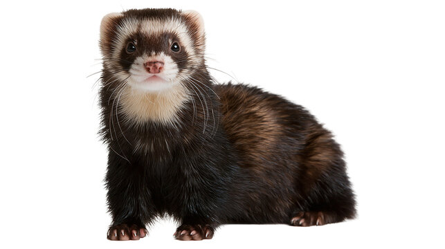 Cute brown and white ferret sitting and looking forward