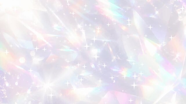ダイヤモンドや宝石の輝き・プリズムの光とキラキラ舞う星屑が美しいホワイト・オーロラ系の背景動画素材