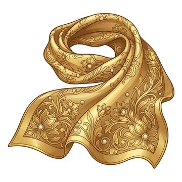 Elegant Vintage Golden Shawl with Floral Damask Pattern Vector Asset for Fashion Design
