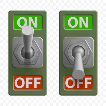 Toggle switch on and off. Set template isolated on transparent background. Vector mockup