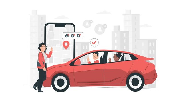 Uber ride hailing with smartphone app. Technology and communication concept for mobile marketing, transport business, and digital presentations