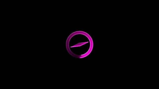 Glowing neon compass animation rotating on black background, for navigation and, travel concepts direction.