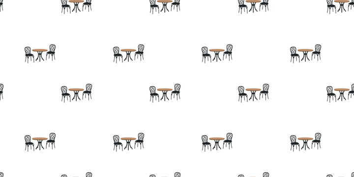 Seamless pattern with outdoor cafe tables and chairs