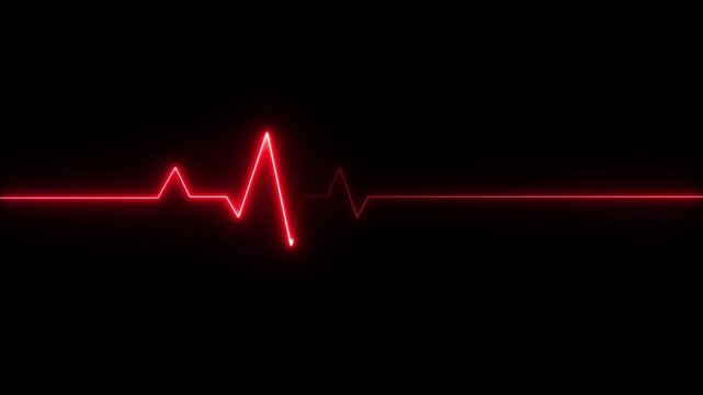 Neon glowing heartbeat pulse line animation. glowing line animation on black background blue heart 4k video.