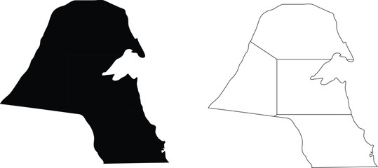 kuwait map flag on map. two different style map. silhouette and outline style.cut for circuit vinyl cut. laser cut. commercial use   © Shaheer