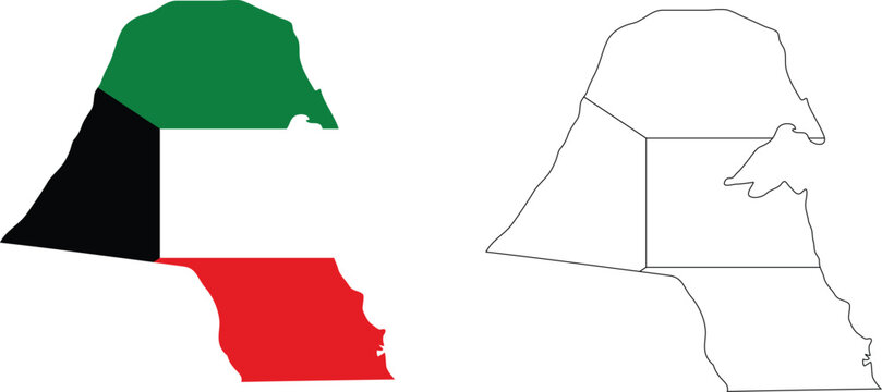 kuwait map flag on map. two different style map. silhouette and outline style.cut for circuit vinyl cut. laser cut. commercial use	
