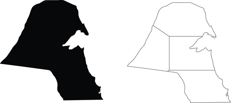 kuwait map flag on map. two different style map. silhouette and outline style.cut for circuit vinyl cut. laser cut. commercial use	
