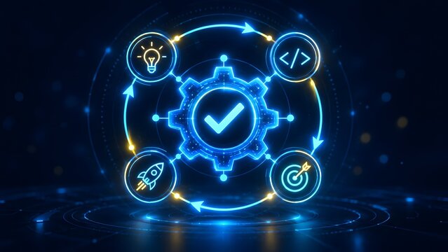 Continuous Software Development Life Cycle Workflow With Central Checkmark Gear
