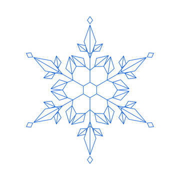 白い背景に青い幾何学的な雪結晶