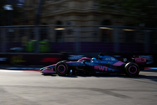 BAKU, AZERBAIJAN - SEPTEMBER 2026: Pierre Gasly drives the BWT Alpine F1 car at high speed along the Baku City Circuit during Formula 1 Azerbaijan Grand Prix 2026