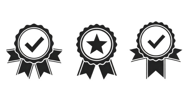Award ribbons with checkmarks and star during quality assurance for recognition and success
