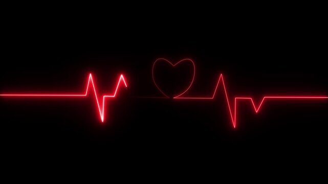 heartbeat icon royal blue color animation. Neon beautiful love heartbeat 4k video black background.