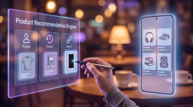  Product recommendation engine with holographic interface for online shopping