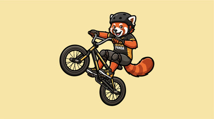 Obraz premium Red panda bmx athlete performing a bicycle stunt mascot.