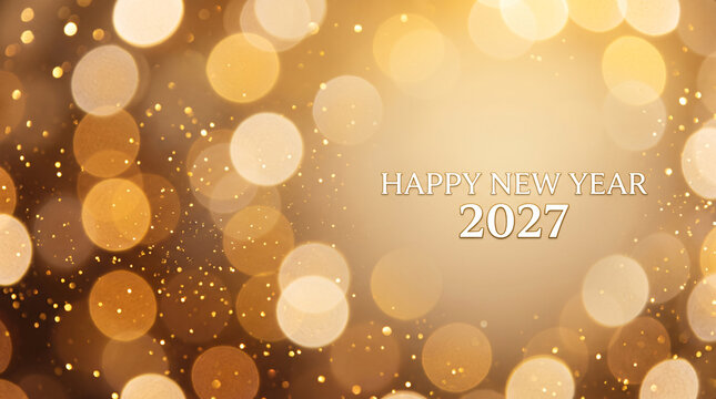 Golden abstract bokeh background with Happy New Year 2027 greeting