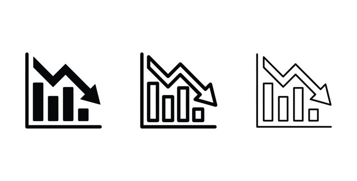 Downward stock market trend icons with bar charts and arrows illustrating financial decline
