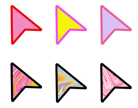 Colorful Arrow Pointer Set with Neon Patterns and Bold Outlines. cursor set
