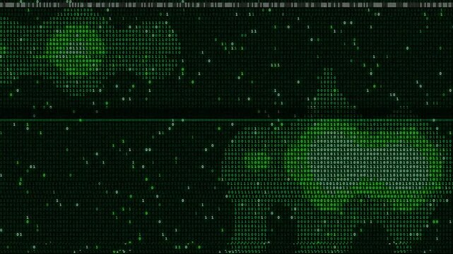 Abstract green digital glitch effect with crt scanline noise. Dark aesthetic vintage screen texture features glowing matrix patterns.