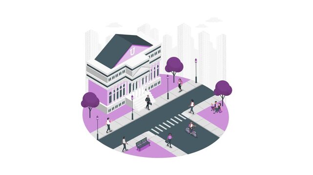 University building with pedestrians. Education and learning concept for academic marketing, campus presentations, and knowledge business visuals