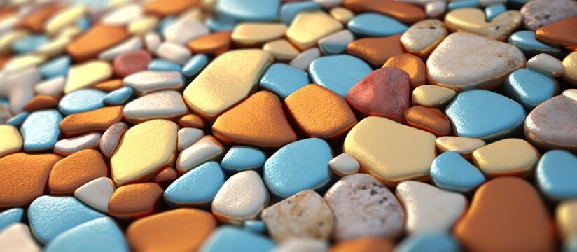 Colorful Smooth Pebbles Background Texture.
