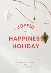 Minimalist holiday card with ornaments and festive greetings. © Rawpixel.com