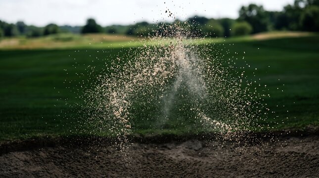 Golf Ball Bunker Shot Exploding Sand.