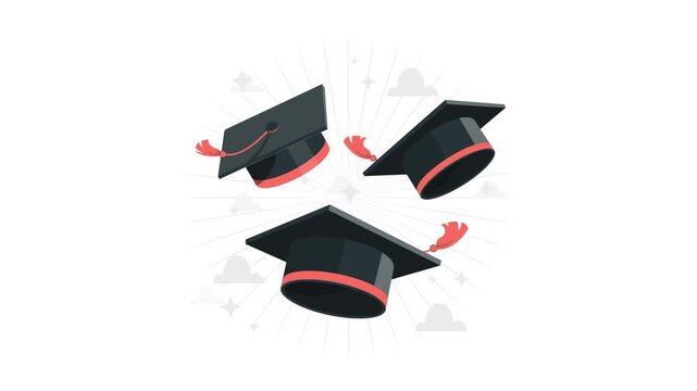 Three graduation caps floating with stars. Education and learning concept for academic marketing, graduation ceremonies, and student success presentations