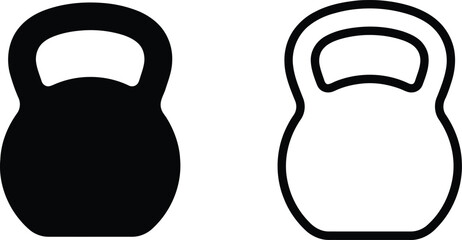 Fototapeta premium Black and outline kettlebell gym exercise equipment icons set