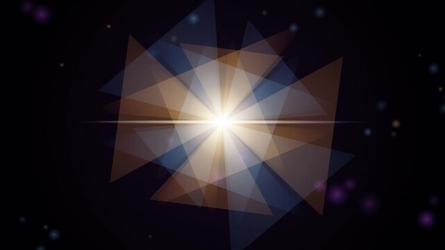 Abstract starburst with rotating triangles and lens flare in dark space during a cosmic event 3D Rendered